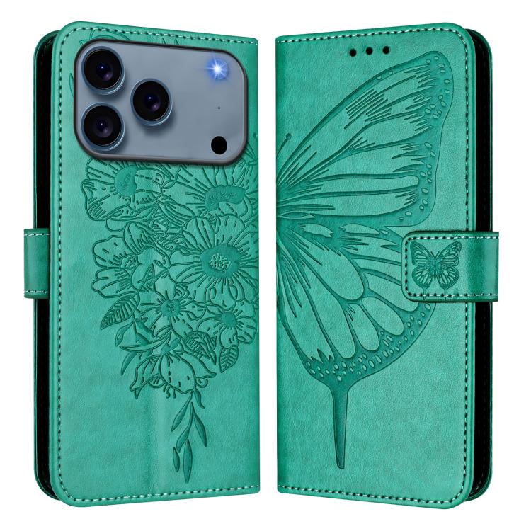 Estuche para teléfono de cuero con mariposa en relieve, For iPhone 18 Pro / 17 Pro, For iPhone 18 Pro Max / 17 Pro Max, For iPhone 17e / 16e, For iPhone 17, For iPhone Air, For iPhone 16 Pro Max