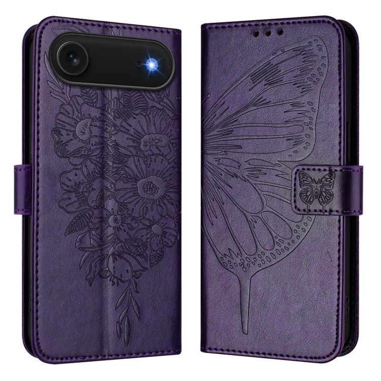 Estuche para teléfono de cuero con mariposa en relieve, For iPhone 18 Pro / 17 Pro, For iPhone 18 Pro Max / 17 Pro Max, For iPhone 17e / 16e, For iPhone 17, For iPhone Air, For iPhone 16 Pro Max