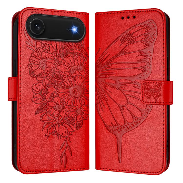 Estuche para teléfono de cuero con mariposa en relieve, For iPhone 18 Pro / 17 Pro, For iPhone 18 Pro Max / 17 Pro Max, For iPhone 17e / 16e, For iPhone 17, For iPhone Air, For iPhone 16 Pro Max