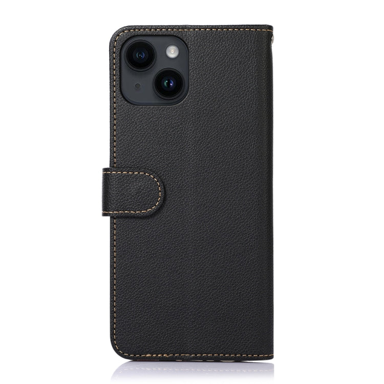 KHAZNEH Estuche para teléfono RFID de cuero con textura de litchi, For iPhone 15, For iPhone 14 Plus, For iPhone 14, For iPhone 14 Pro, For iPhone 14 Pro Max