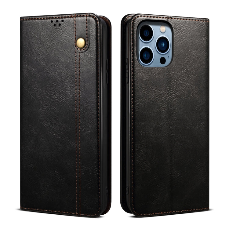Caja de teléfono de cuero con textura de caballo loco de cera de aceite, For iPhone 17e / 16e, For iPhone 16 Pro Max, For iPhone 16 Pro, For iPhone 16 Plus, For iPhone 16, For iPhone 15 Pro Max, For iPhone 15 Pro, For iPhone 15 Plus, For iPhone 15
