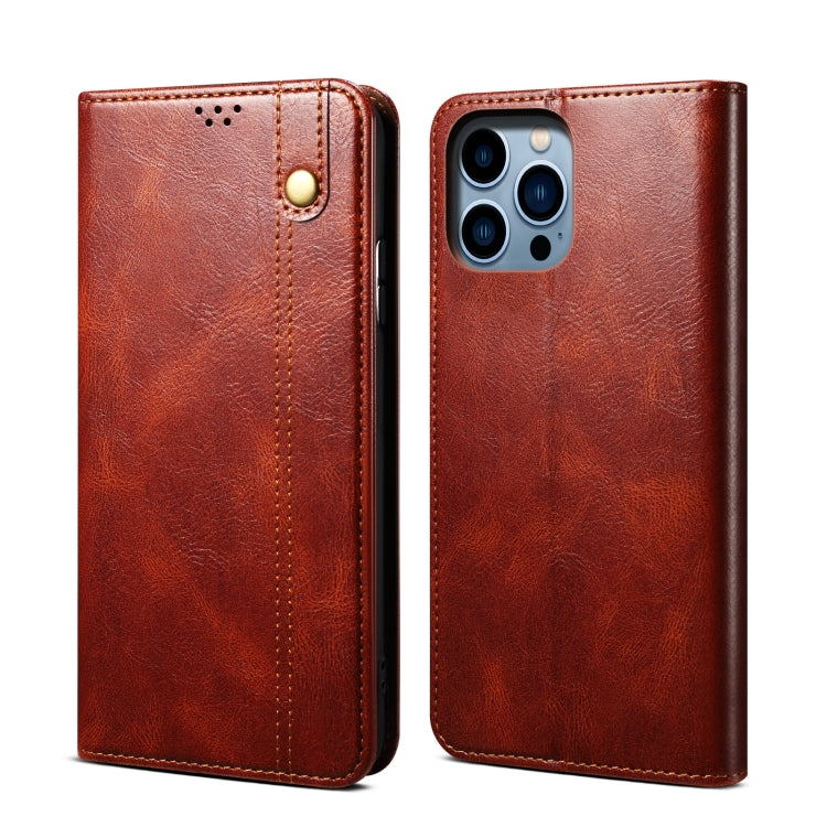 Caja de teléfono de cuero con textura de caballo loco de cera de aceite, For iPhone 17e / 16e, For iPhone 16 Pro Max, For iPhone 16 Pro, For iPhone 16 Plus, For iPhone 16, For iPhone 15 Pro Max, For iPhone 15 Pro, For iPhone 15 Plus, For iPhone 15