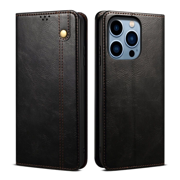 Caja de teléfono de cuero con textura de caballo loco de cera de aceite, For iPhone 17e / 16e, For iPhone 16 Pro Max, For iPhone 16 Pro, For iPhone 16 Plus, For iPhone 16, For iPhone 15 Pro Max, For iPhone 15 Pro, For iPhone 15 Plus, For iPhone 15