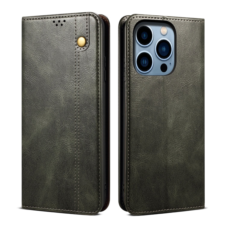 Caja de teléfono de cuero con textura de caballo loco de cera de aceite, For iPhone 17e / 16e, For iPhone 16 Pro Max, For iPhone 16 Pro, For iPhone 16 Plus, For iPhone 16, For iPhone 15 Pro Max, For iPhone 15 Pro, For iPhone 15 Plus, For iPhone 15