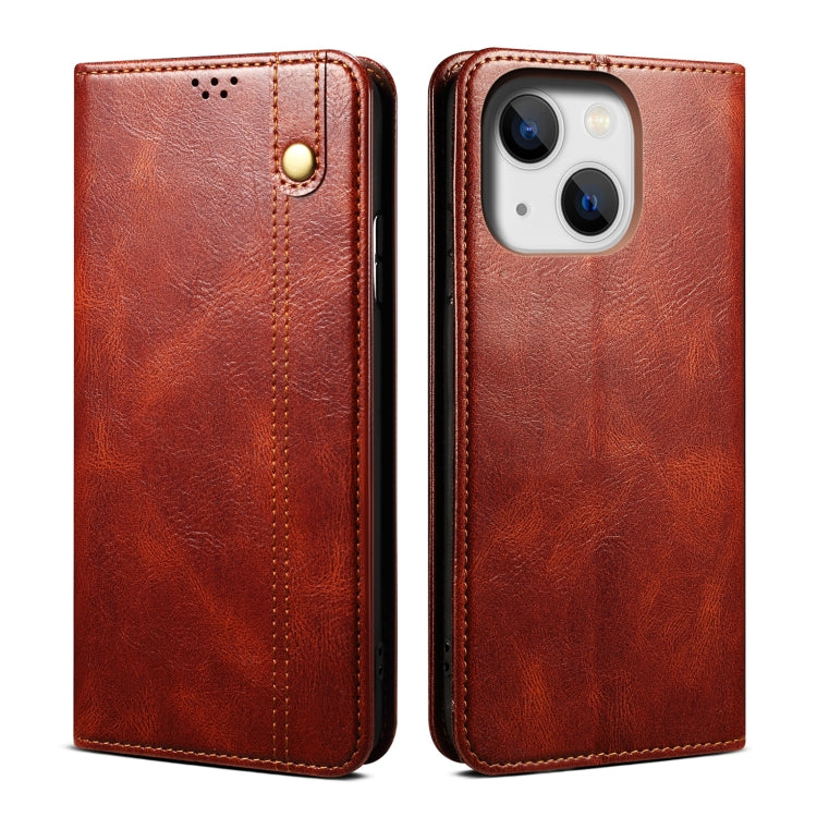 Caja de teléfono de cuero con textura de caballo loco de cera de aceite, For iPhone 17e / 16e, For iPhone 16 Pro Max, For iPhone 16 Pro, For iPhone 16 Plus, For iPhone 16, For iPhone 15 Pro Max, For iPhone 15 Pro, For iPhone 15 Plus, For iPhone 15