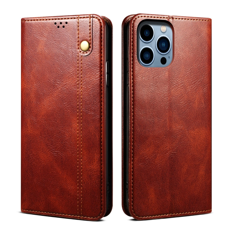 Caja de teléfono de cuero con textura de caballo loco de cera de aceite, For iPhone 17e / 16e, For iPhone 16 Pro Max, For iPhone 16 Pro, For iPhone 16 Plus, For iPhone 16, For iPhone 15 Pro Max, For iPhone 15 Pro, For iPhone 15 Plus, For iPhone 15