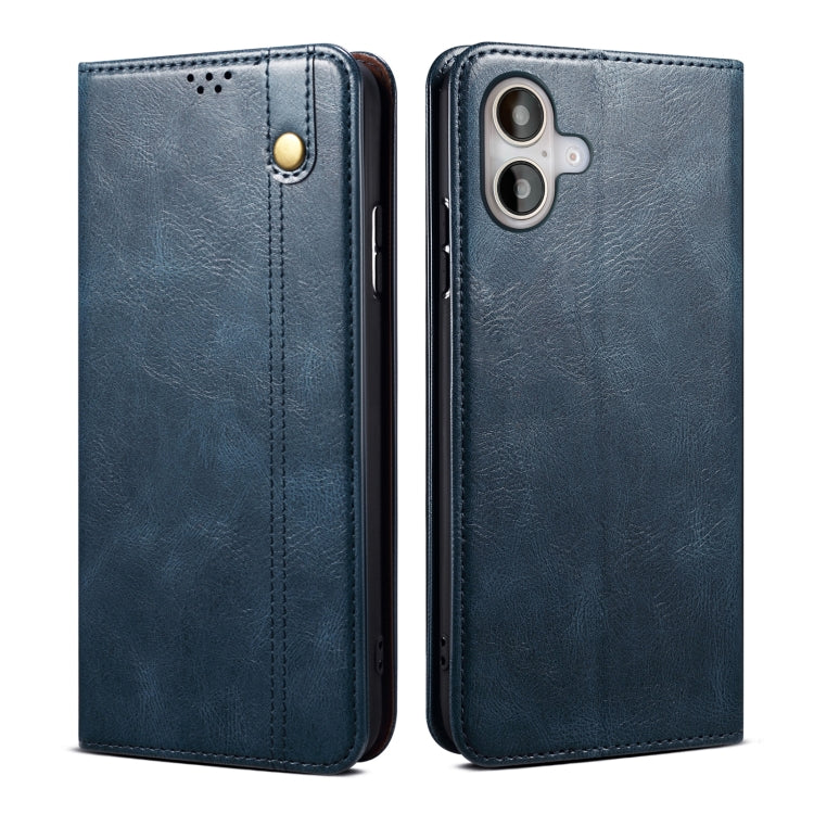 Caja de teléfono de cuero con textura de caballo loco de cera de aceite, For iPhone 17e / 16e, For iPhone 16 Pro Max, For iPhone 16 Pro, For iPhone 16 Plus, For iPhone 16, For iPhone 15 Pro Max, For iPhone 15 Pro, For iPhone 15 Plus, For iPhone 15