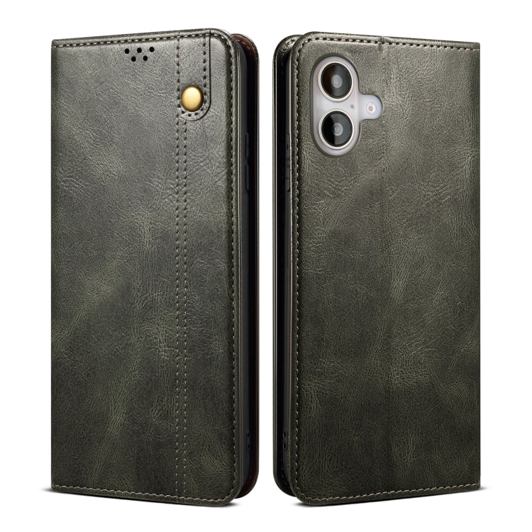 Caja de teléfono de cuero con textura de caballo loco de cera de aceite, For iPhone 17e / 16e, For iPhone 16 Pro Max, For iPhone 16 Pro, For iPhone 16 Plus, For iPhone 16, For iPhone 15 Pro Max, For iPhone 15 Pro, For iPhone 15 Plus, For iPhone 15