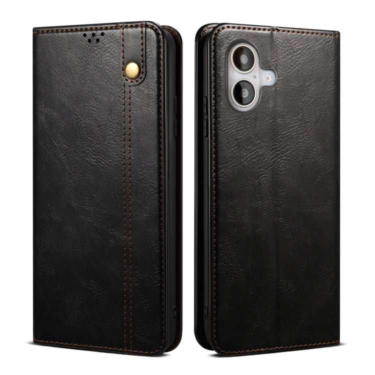 Caja de teléfono de cuero con textura de caballo loco de cera de aceite, For iPhone 17e / 16e, For iPhone 16 Pro Max, For iPhone 16 Pro, For iPhone 16 Plus, For iPhone 16, For iPhone 15 Pro Max, For iPhone 15 Pro, For iPhone 15 Plus, For iPhone 15