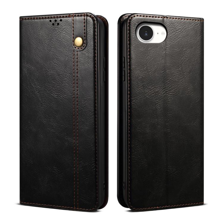 Caja de teléfono de cuero con textura de caballo loco de cera de aceite, For iPhone 17e / 16e, For iPhone 16 Pro Max, For iPhone 16 Pro, For iPhone 16 Plus, For iPhone 16, For iPhone 15 Pro Max, For iPhone 15 Pro, For iPhone 15 Plus, For iPhone 15