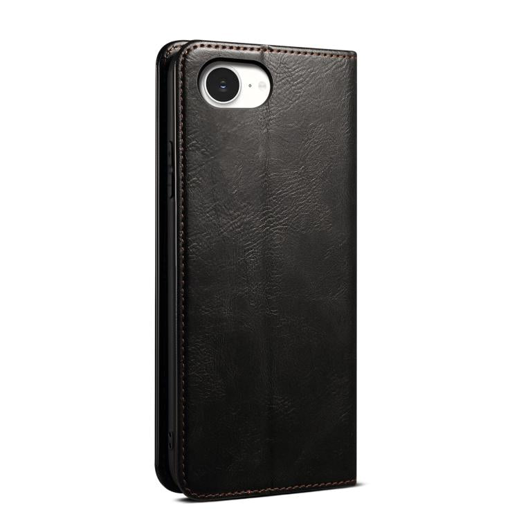 Caja de teléfono de cuero con textura de caballo loco de cera de aceite, For iPhone 17e / 16e, For iPhone 16 Pro Max, For iPhone 16 Pro, For iPhone 16 Plus, For iPhone 16, For iPhone 15 Pro Max, For iPhone 15 Pro, For iPhone 15 Plus, For iPhone 15