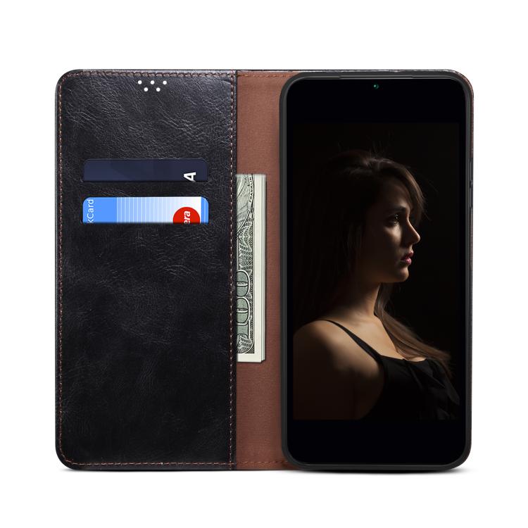 Caja de teléfono de cuero con textura de caballo loco de cera de aceite, For iPhone 17e / 16e, For iPhone 16 Pro Max, For iPhone 16 Pro, For iPhone 16 Plus, For iPhone 16, For iPhone 15 Pro Max, For iPhone 15 Pro, For iPhone 15 Plus, For iPhone 15