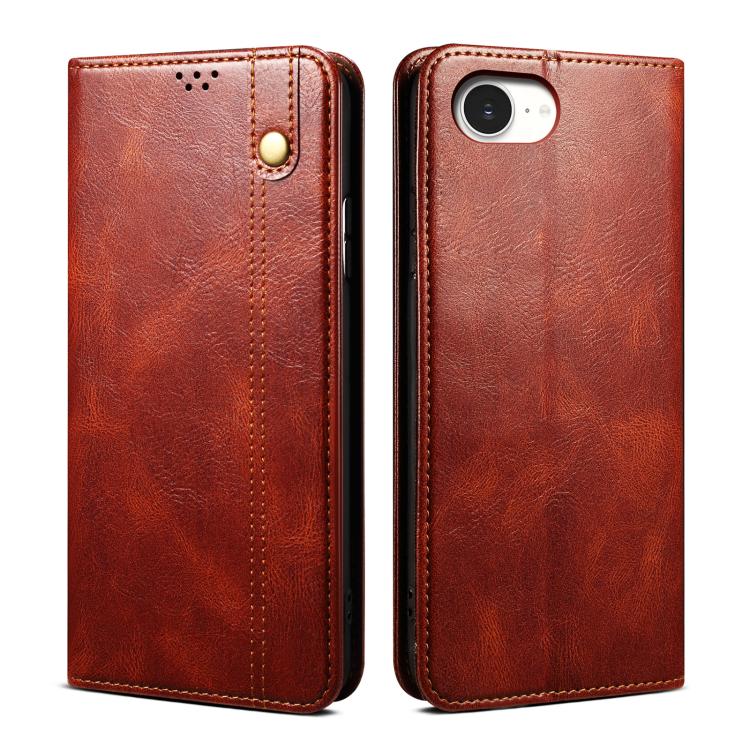 Caja de teléfono de cuero con textura de caballo loco de cera de aceite, For iPhone 17e / 16e, For iPhone 16 Pro Max, For iPhone 16 Pro, For iPhone 16 Plus, For iPhone 16, For iPhone 15 Pro Max, For iPhone 15 Pro, For iPhone 15 Plus, For iPhone 15