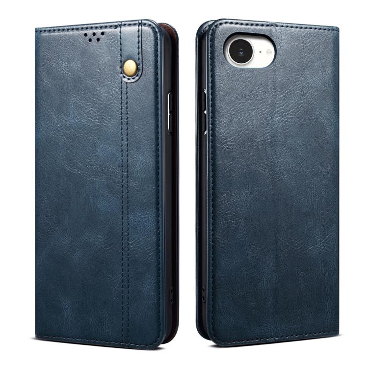 Caja de teléfono de cuero con textura de caballo loco de cera de aceite, For iPhone 17e / 16e, For iPhone 16 Pro Max, For iPhone 16 Pro, For iPhone 16 Plus, For iPhone 16, For iPhone 15 Pro Max, For iPhone 15 Pro, For iPhone 15 Plus, For iPhone 15