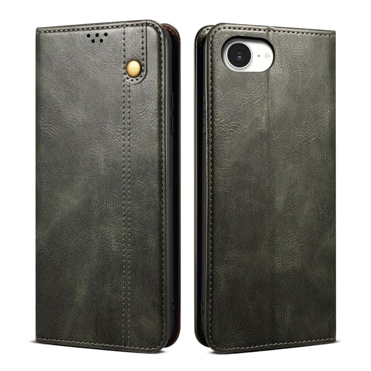 Caja de teléfono de cuero con textura de caballo loco de cera de aceite, For iPhone 17e / 16e, For iPhone 16 Pro Max, For iPhone 16 Pro, For iPhone 16 Plus, For iPhone 16, For iPhone 15 Pro Max, For iPhone 15 Pro, For iPhone 15 Plus, For iPhone 15
