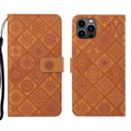Estuche para teléfono de cuero con patrón en relieve de estilo étnico, For iPhone 15 Pro, For iPhone 15 Plus, For iPhone 15