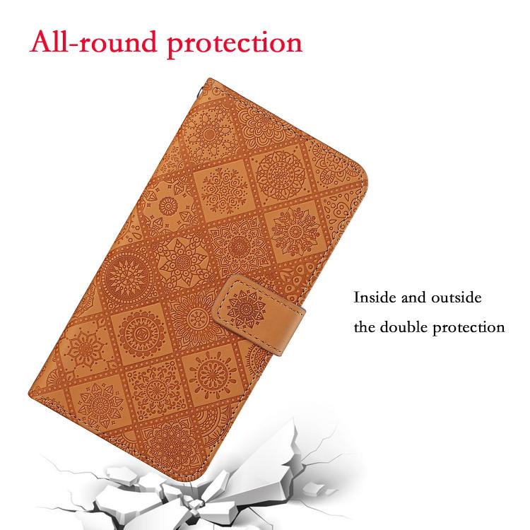 Estuche para teléfono de cuero con patrón en relieve de estilo étnico, For iPhone 17e / 16e, For iPhone 16 Pro Max, For iPhone 16 Pro, For iPhone 16 Plus, For iPhone 16, For iPhone 15 Pro Max