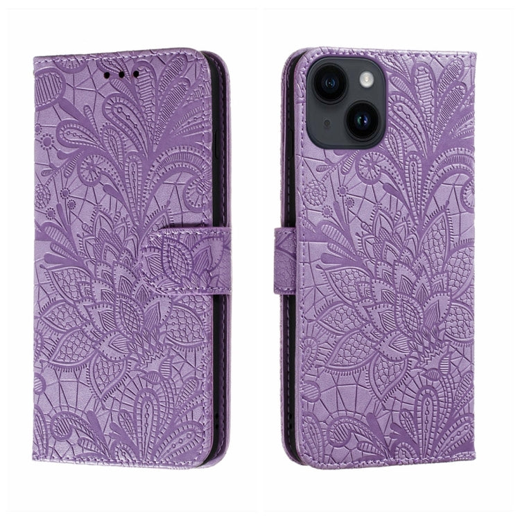 Funda para teléfono de cuero con tapa y estampado de flores de encaje, For iPhone 16, For iPhone 15 Pro Max, For iPhone 15 Pro, For iPhone 15 Plus, For iPhone 15