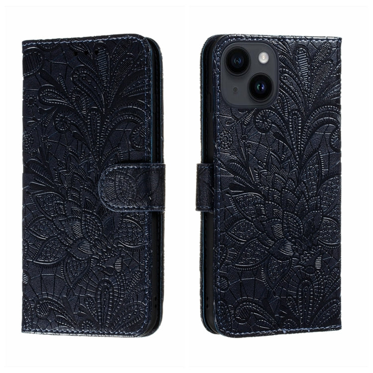 Funda para teléfono de cuero con tapa y estampado de flores de encaje, For iPhone 16, For iPhone 15 Pro Max, For iPhone 15 Pro, For iPhone 15 Plus, For iPhone 15