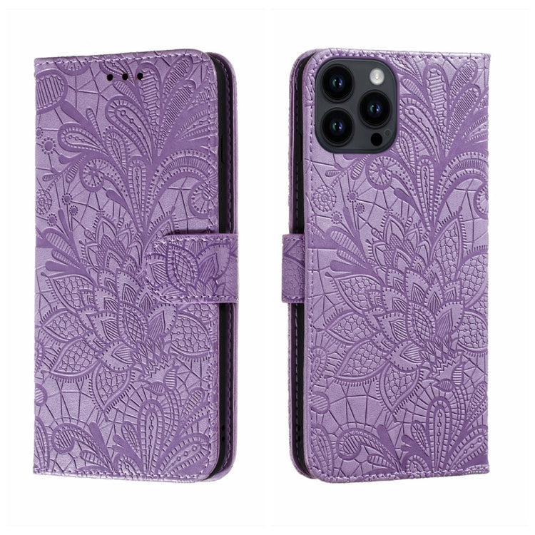 Funda para teléfono de cuero con tapa y estampado de flores de encaje, For iPhone 16, For iPhone 15 Pro Max, For iPhone 15 Pro, For iPhone 15 Plus, For iPhone 15