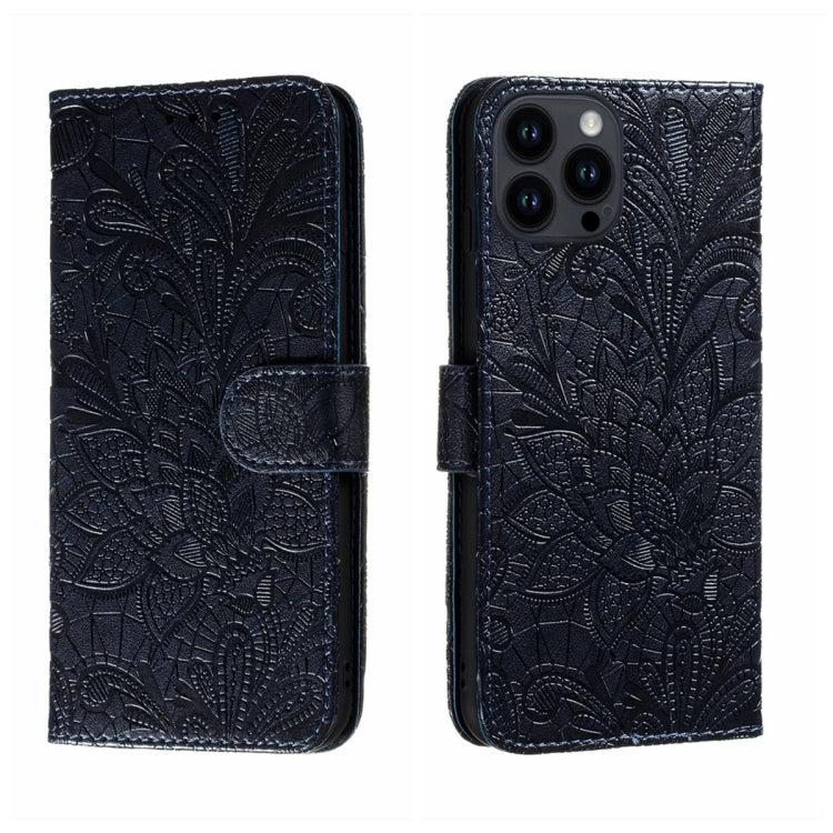 Funda para teléfono de cuero con tapa y estampado de flores de encaje, For iPhone 16, For iPhone 15 Pro Max, For iPhone 15 Pro, For iPhone 15 Plus, For iPhone 15