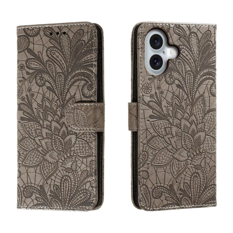 Funda para teléfono de cuero con tapa y estampado de flores de encaje, For iPhone 16, For iPhone 15 Pro Max, For iPhone 15 Pro, For iPhone 15 Plus, For iPhone 15