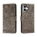 Funda para teléfono de cuero con tapa y estampado de flores de encaje, For iPhone 16, For iPhone 15 Pro Max, For iPhone 15 Pro, For iPhone 15 Plus, For iPhone 15