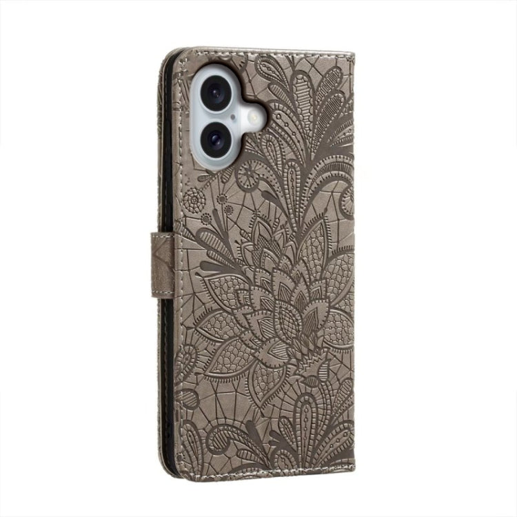 Funda para teléfono de cuero con tapa y estampado de flores de encaje, For iPhone 16, For iPhone 15 Pro Max, For iPhone 15 Pro, For iPhone 15 Plus, For iPhone 15