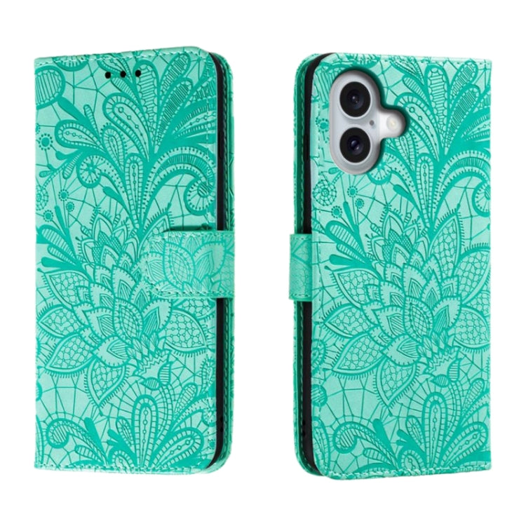 Funda para teléfono de cuero con tapa y estampado de flores de encaje, For iPhone 16, For iPhone 15 Pro Max, For iPhone 15 Pro, For iPhone 15 Plus, For iPhone 15
