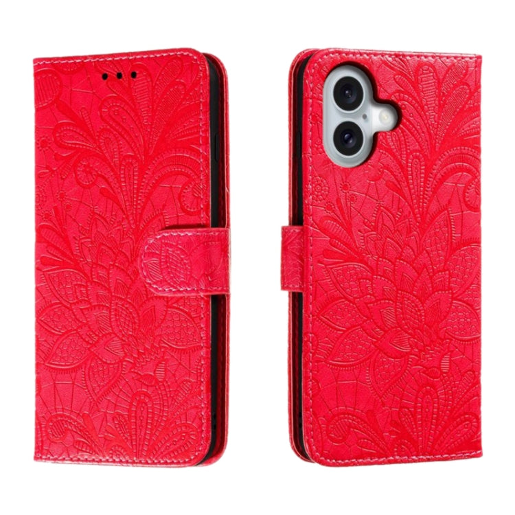 Funda para teléfono de cuero con tapa y estampado de flores de encaje, For iPhone 16, For iPhone 15 Pro Max, For iPhone 15 Pro, For iPhone 15 Plus, For iPhone 15