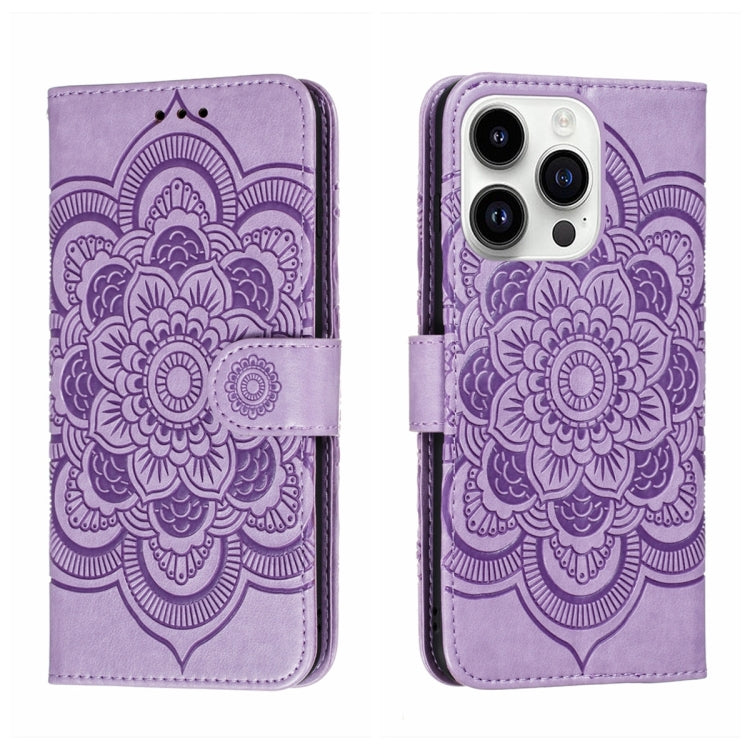 Funda para teléfono de cuero con estampado de mandala de sol, For iPhone 16e / 17e, For iPhone 17 Pro Max, For iPhone 17 Pro, For iPhone 17, For iPhone Air, For iPhone 15 Pro Max