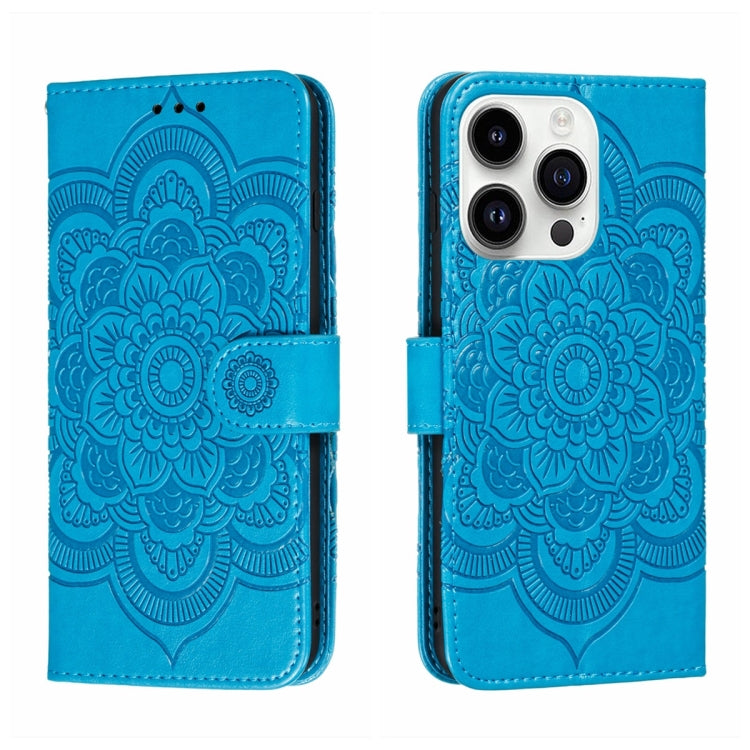 Funda para teléfono de cuero con estampado de mandala de sol, For iPhone 16e / 17e, For iPhone 17 Pro Max, For iPhone 17 Pro, For iPhone 17, For iPhone Air, For iPhone 15 Pro Max