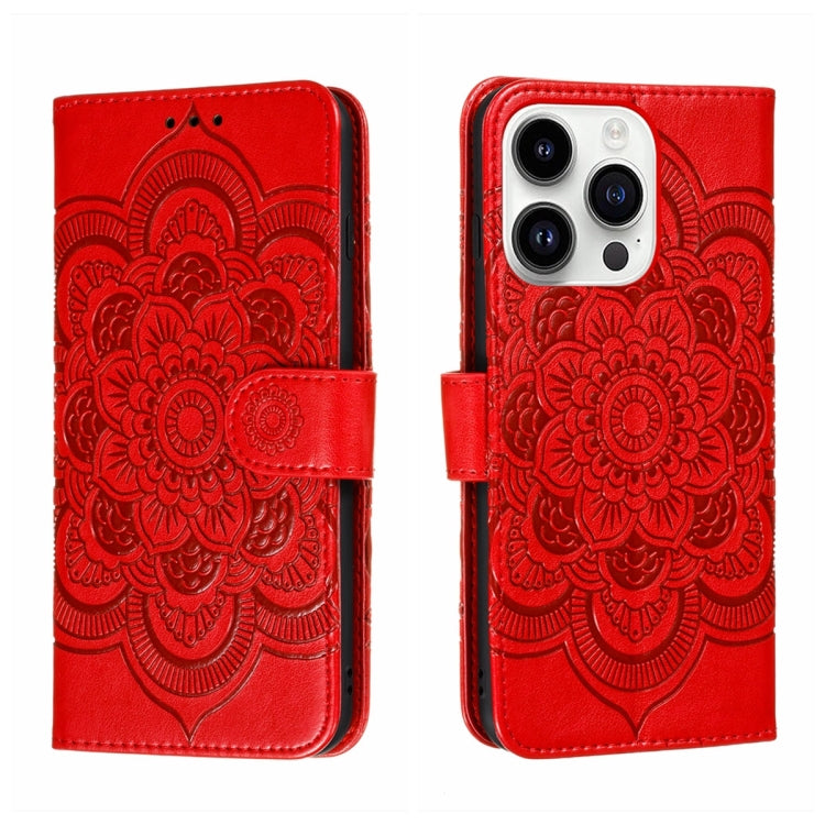 Funda para teléfono de cuero con estampado de mandala de sol, For iPhone 15 Pro, For iPhone 15 Plus, For iPhone 15