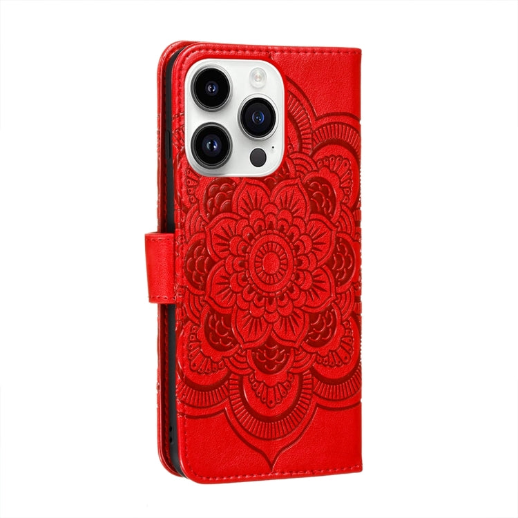 Funda para teléfono de cuero con estampado de mandala de sol, For iPhone 15 Pro, For iPhone 15 Plus, For iPhone 15