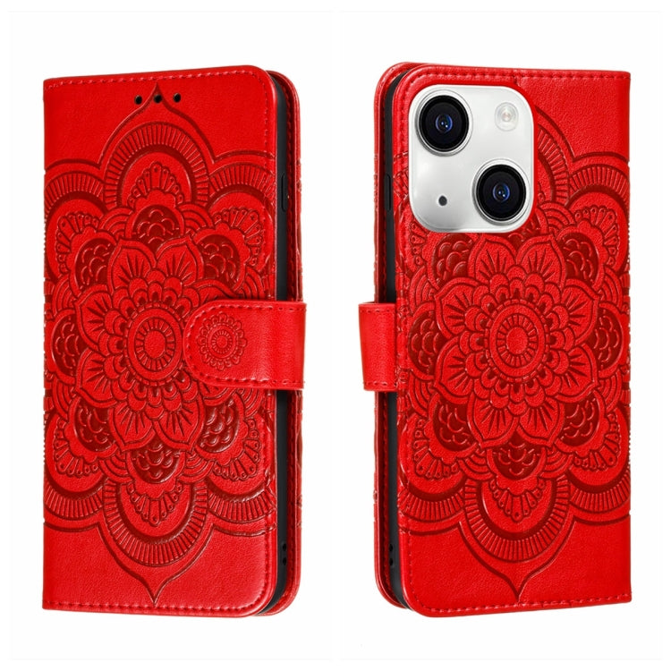 Funda para teléfono de cuero con estampado de mandala de sol, For iPhone 15 Pro, For iPhone 15 Plus, For iPhone 15