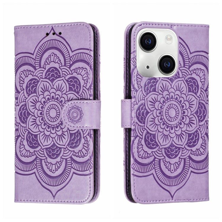 Funda para teléfono de cuero con estampado de mandala de sol, For iPhone 15 Pro, For iPhone 15 Plus, For iPhone 15