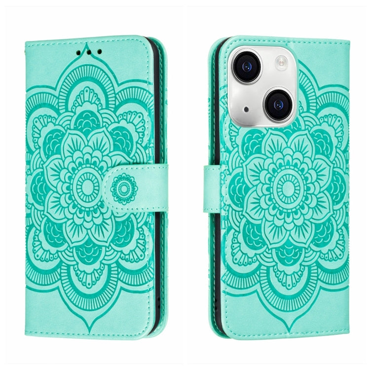 Funda para teléfono de cuero con estampado de mandala de sol, For iPhone 15 Pro, For iPhone 15 Plus, For iPhone 15