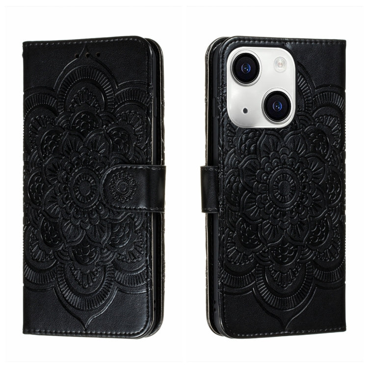 Funda para teléfono de cuero con estampado de mandala de sol, For iPhone 15 Pro, For iPhone 15 Plus, For iPhone 15