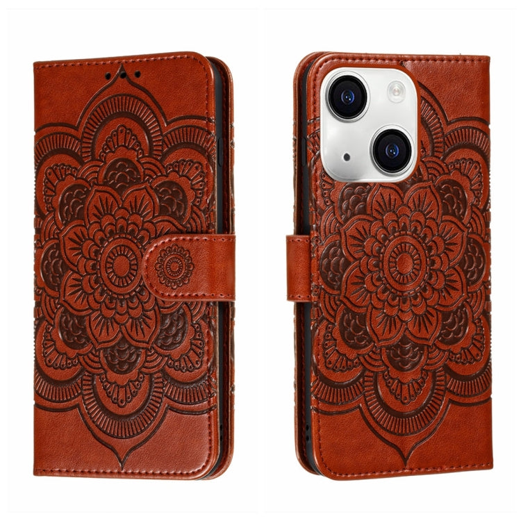 Funda para teléfono de cuero con estampado de mandala de sol, For iPhone 15 Pro, For iPhone 15 Plus, For iPhone 15