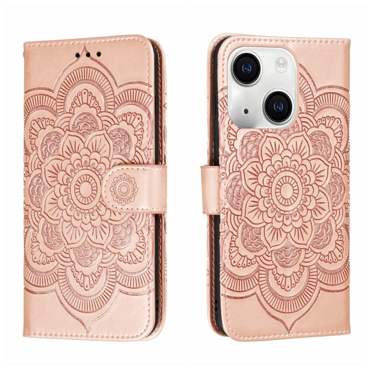 Funda para teléfono de cuero con estampado de mandala de sol, For iPhone 15 Pro, For iPhone 15 Plus, For iPhone 15