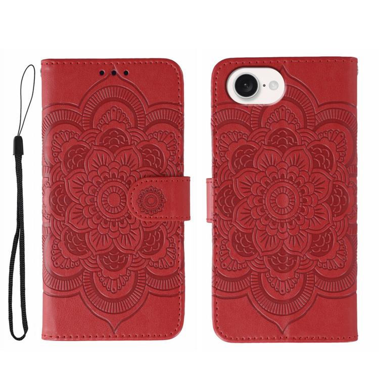 Funda para teléfono de cuero con estampado de mandala de sol, For iPhone 16e / 17e, For iPhone 17 Pro Max, For iPhone 17 Pro, For iPhone 17, For iPhone Air, For iPhone 15 Pro Max