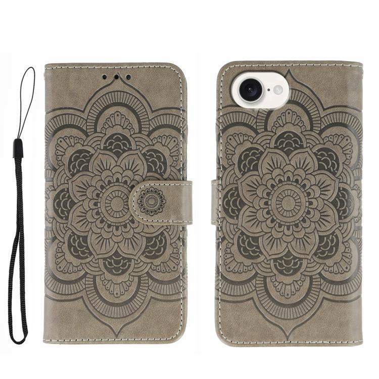 Funda para teléfono de cuero con estampado de mandala de sol, For iPhone 16e / 17e, For iPhone 17 Pro Max, For iPhone 17 Pro, For iPhone 17, For iPhone Air, For iPhone 15 Pro Max