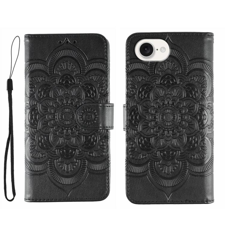 Funda para teléfono de cuero con estampado de mandala de sol, For iPhone 16e / 17e, For iPhone 17 Pro Max, For iPhone 17 Pro, For iPhone 17, For iPhone Air, For iPhone 15 Pro Max