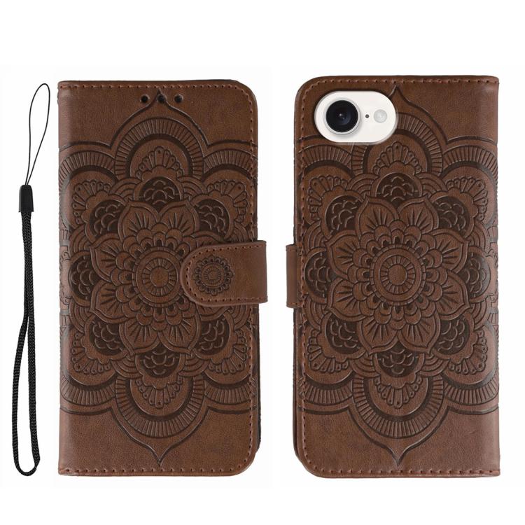 Funda para teléfono de cuero con estampado de mandala de sol, For iPhone 16e / 17e, For iPhone 17 Pro Max, For iPhone 17 Pro, For iPhone 17, For iPhone Air, For iPhone 15 Pro Max