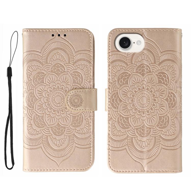 Funda para teléfono de cuero con estampado de mandala de sol, For iPhone 16e / 17e, For iPhone 17 Pro Max, For iPhone 17 Pro, For iPhone 17, For iPhone Air, For iPhone 15 Pro Max