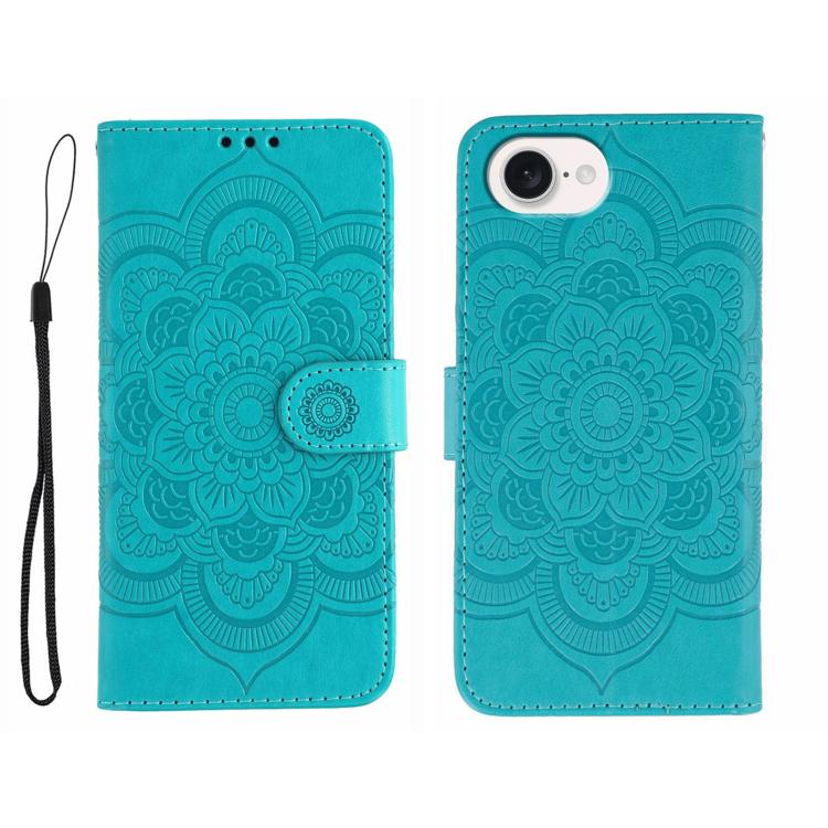 Funda para teléfono de cuero con estampado de mandala de sol, For iPhone 16e / 17e, For iPhone 17 Pro Max, For iPhone 17 Pro, For iPhone 17, For iPhone Air, For iPhone 15 Pro Max