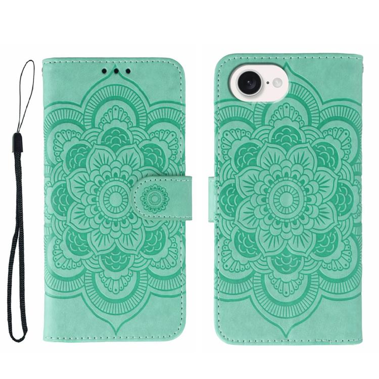 Funda para teléfono de cuero con estampado de mandala de sol, For iPhone 16e / 17e, For iPhone 17 Pro Max, For iPhone 17 Pro, For iPhone 17, For iPhone Air, For iPhone 15 Pro Max