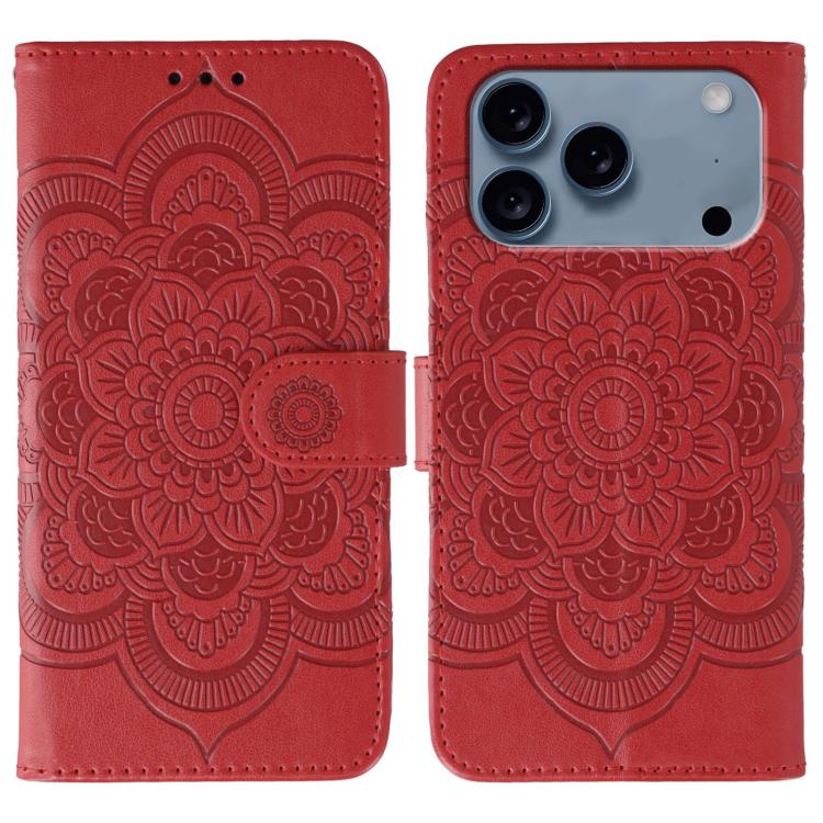 Funda para teléfono de cuero con estampado de mandala de sol, For iPhone 16e / 17e, For iPhone 17 Pro Max, For iPhone 17 Pro, For iPhone 17, For iPhone Air, For iPhone 15 Pro Max