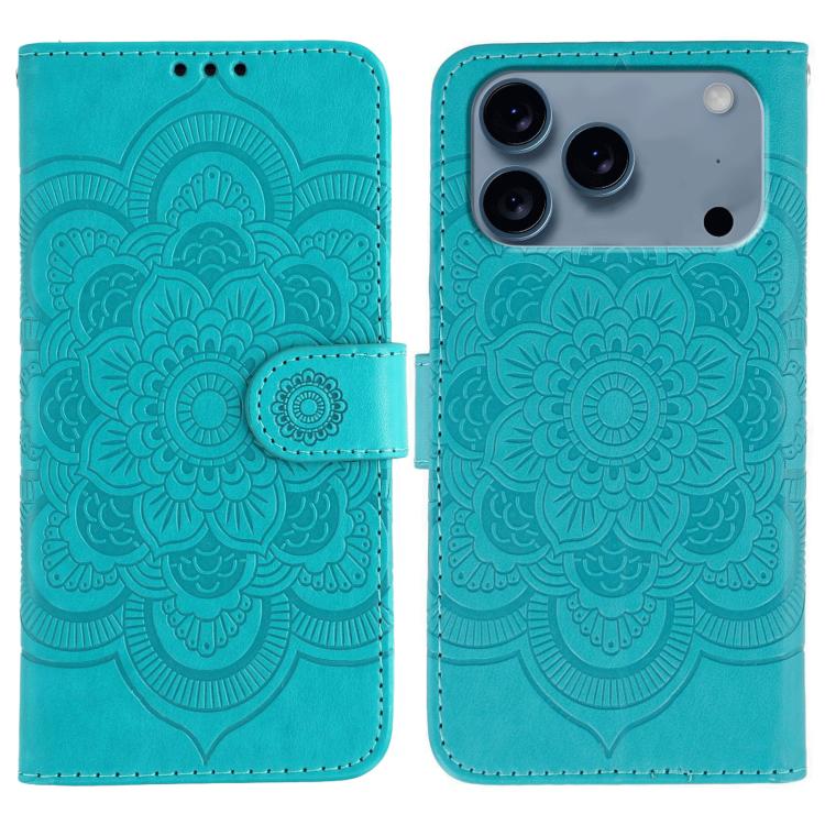 Funda para teléfono de cuero con estampado de mandala de sol, For iPhone 16e / 17e, For iPhone 17 Pro Max, For iPhone 17 Pro, For iPhone 17, For iPhone Air, For iPhone 15 Pro Max