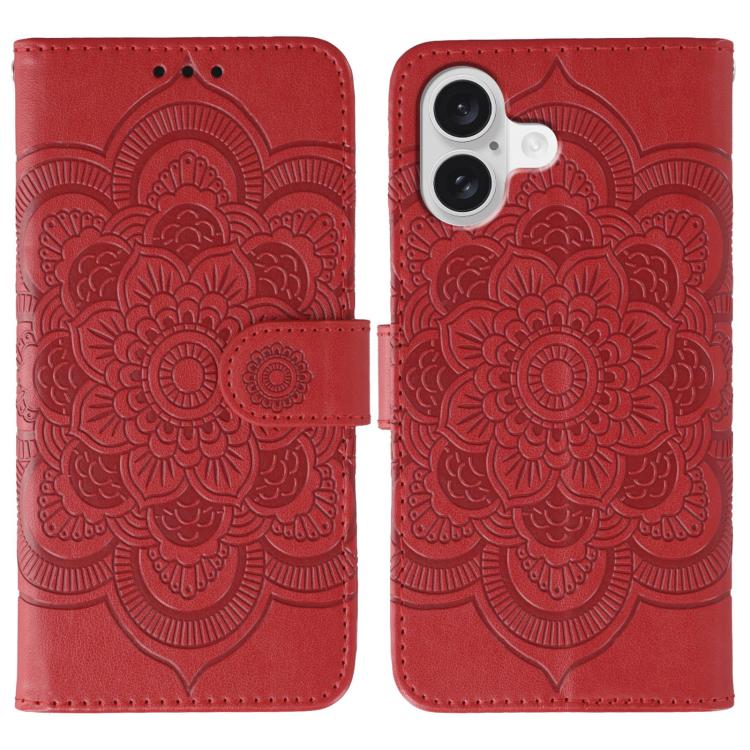 Funda para teléfono de cuero con estampado de mandala de sol, For iPhone 16e / 17e, For iPhone 17 Pro Max, For iPhone 17 Pro, For iPhone 17, For iPhone Air, For iPhone 15 Pro Max